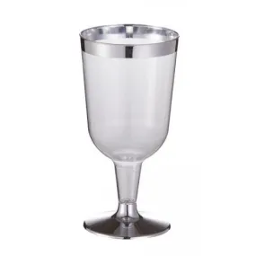 12pk Deluxe Metallic Silver Trimmed Plastic Wine Glass