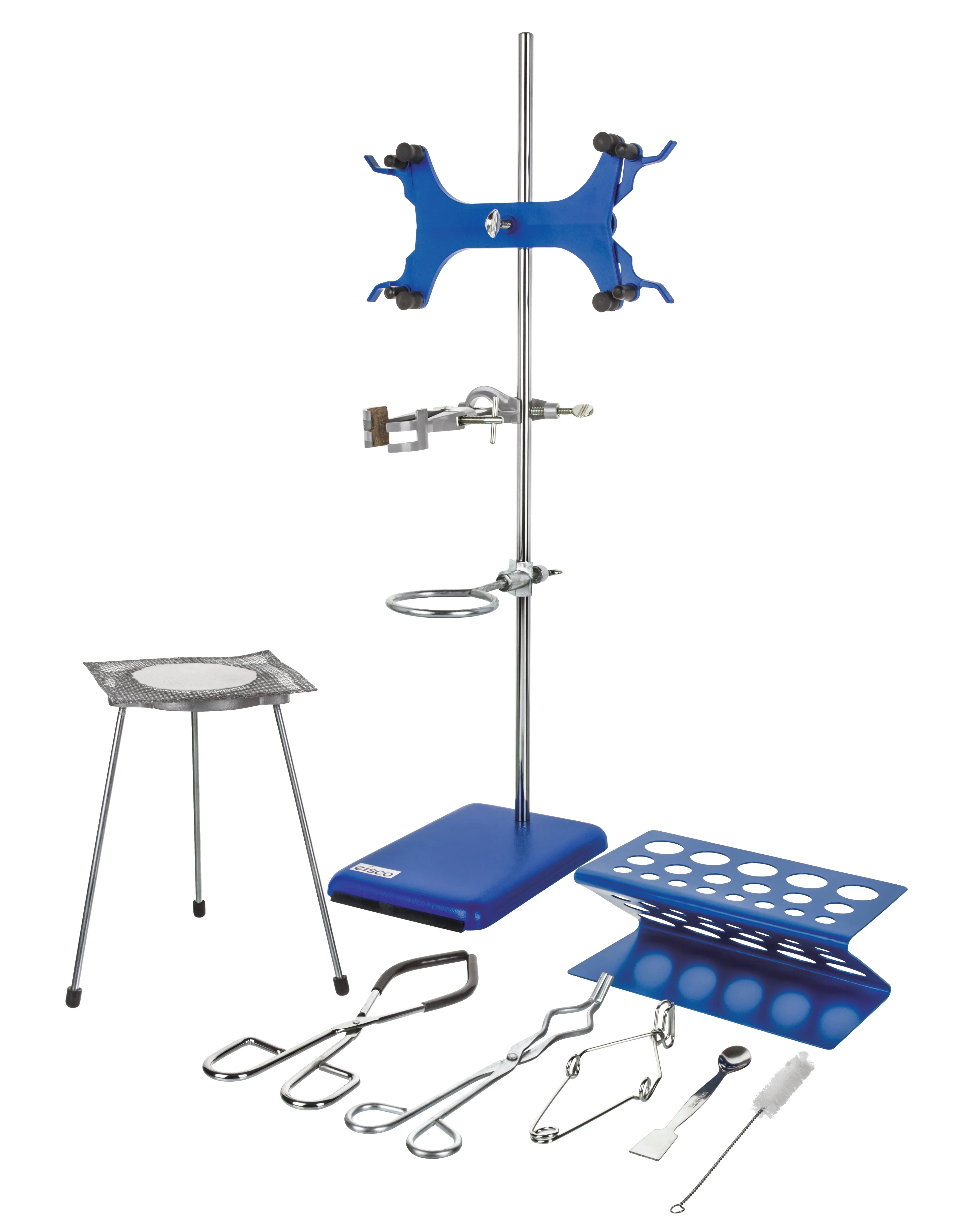 13 Piece Set - Complete Research Grade Lab Starter Kit - Includes Rod, Base, Tongs, Rings, Test Tube Stands, Clamps & More - Eisco Labs