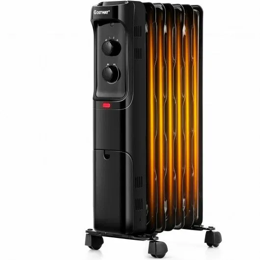 1500W Oil Filled Portable Radiator Space Heater with Adjustable Thermostat-Black