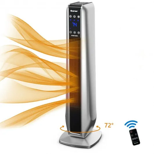 1500W Portable Oscillating Space Heater with Remote Control-Silver