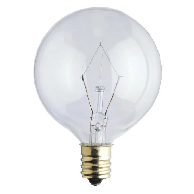 25 Watt G16 1/2 Incandescent Clear E12 (Candelabra) Base, 120 Volt, Box