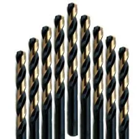 #4 Wire Size Jobber Length Drill Bit - Black and Gold - Split Point - 12 Pack