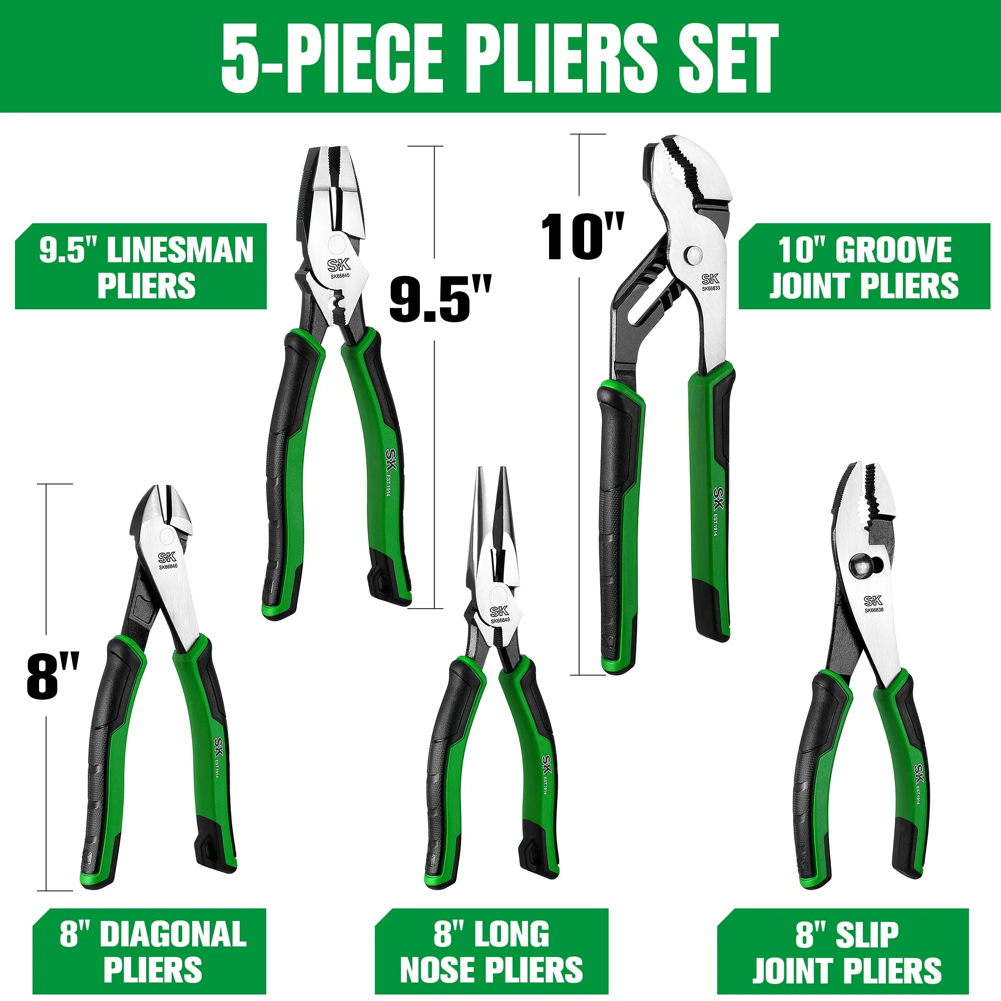 5 Piece Dual-Material Multi-Purpose Pliers Set