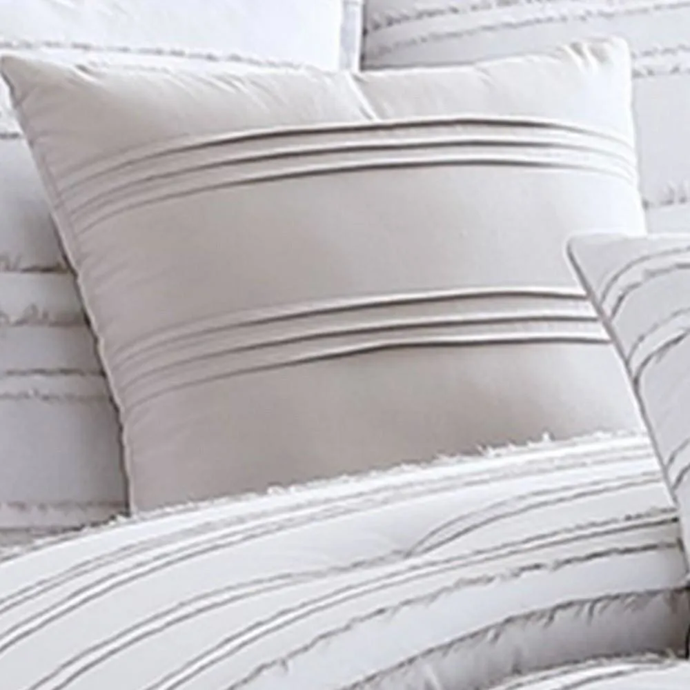 6 Piece Queen Cotton Comforter Set with Frayed Edges, White and Gray By Casagear Home