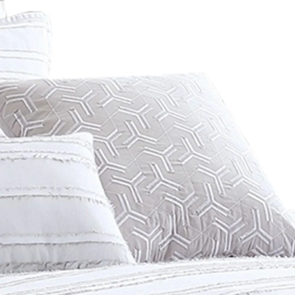 6 Piece Queen Cotton Comforter Set with Frayed Edges, White and Gray By Casagear Home