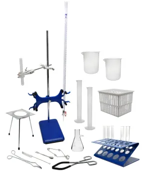 67 Piece Set - Complete Research Grade Lab Starter Kit - Includes Beakers, Cylinders, Test Tubes, Burette, Tongs, Ring Stand, Tube Rack, Clamps, and More - Eisco Labs