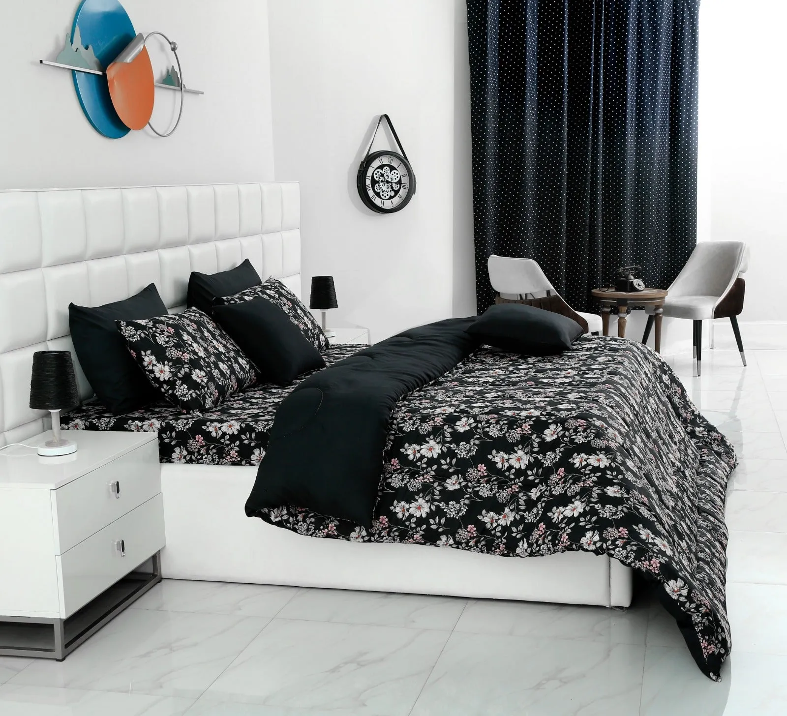 8 PCs Winter Comforter Set- Mid Night Garden