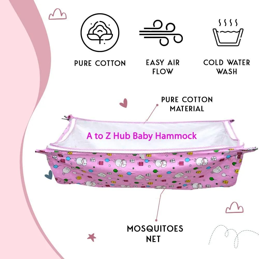 A to Z Hub Baby Hammock Ghodiyu/Khoyu Soft Cotton Cloth Swing Cradle Safety with Mosquito Net Cover with Zippe (Pink)