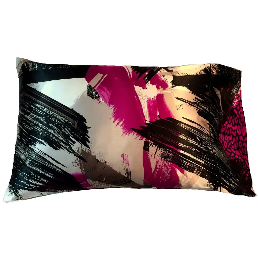 Abstract Modern Design Satin Pillowcases. Black, White and Pink