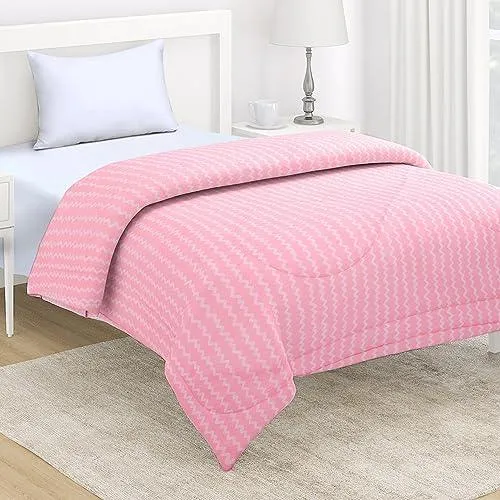 AC Comforter and Bedding Set for Single Bed, Flamingo Pink Zig Zag