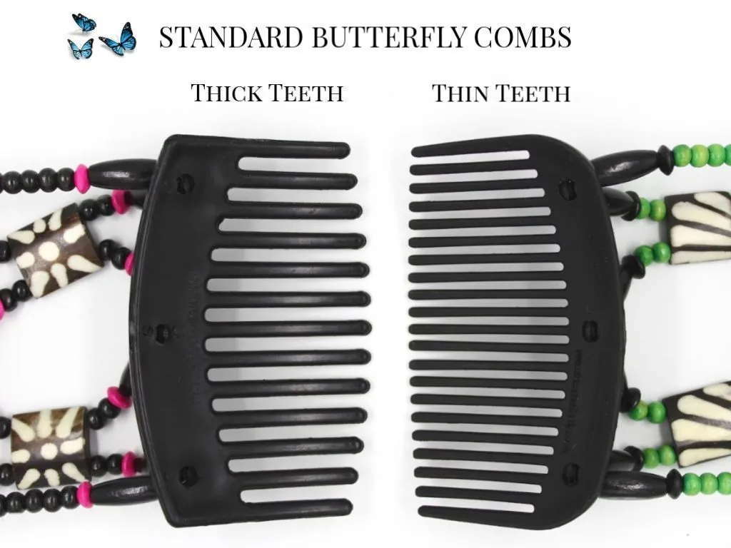 African Butterfly Thick Hair Comb - Flowers Black 38