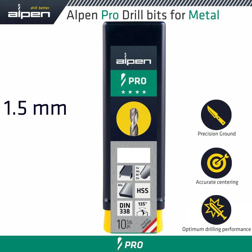 ALPEN ALPEN PRO 1.5MM HSS DRILL DIN 338 RN 135 WITH SPLIT POINT BULK ALP9540015