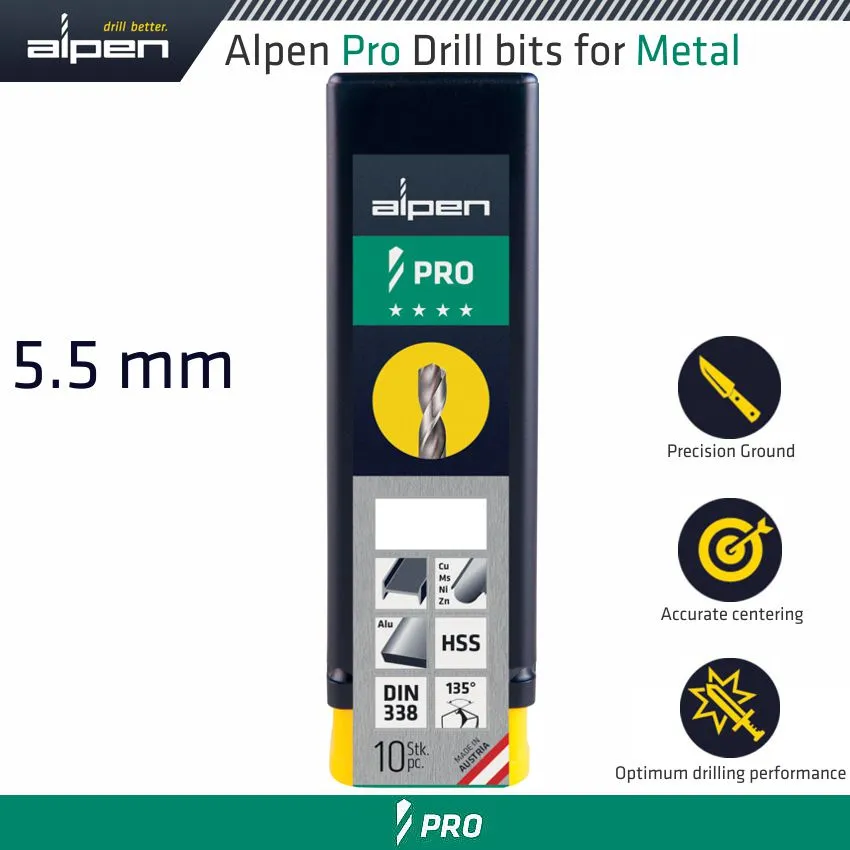 ALPEN ALPEN PRO HSS 5.5MM DRILL DIN 338 RN 135  WITH SPLIT POINT BULK ALP9540055