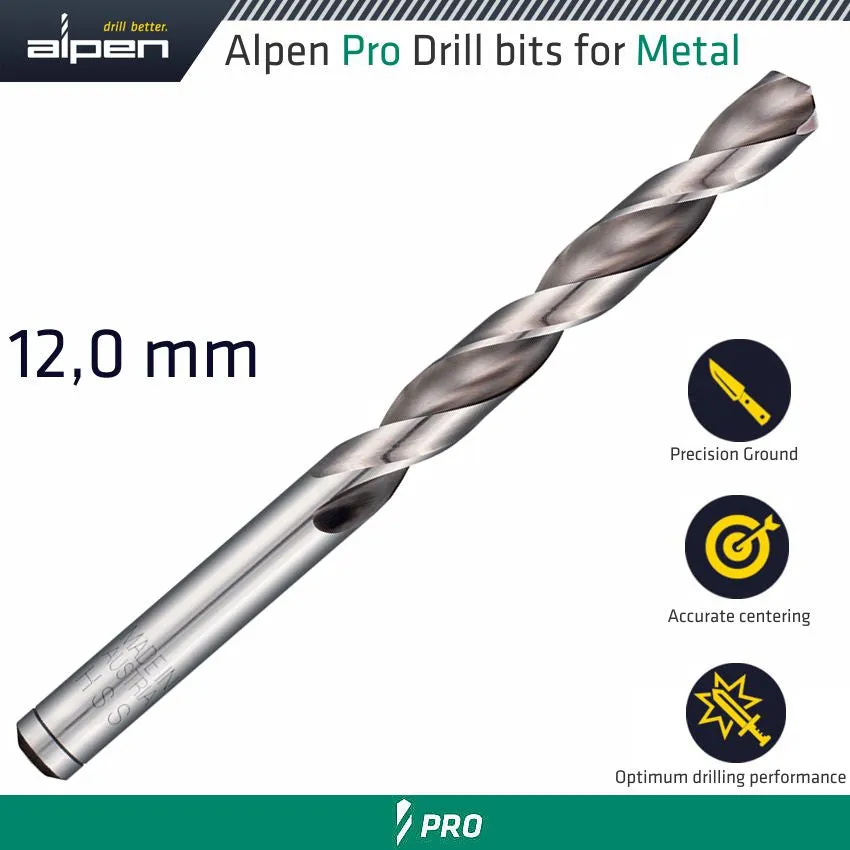 ALPEN ALPEN PRO HSS DRILL DIN 338 RN 135  WITH SPLIT POINT 12.0MM BULK ALP954012