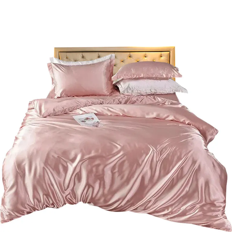 Anyhouz Beddings Light Pink AU Queen Size 3 Pcs High End Satin Smooth Duvet Cover Set Luxury Polyester Silky Soft Cozy Bedding Set