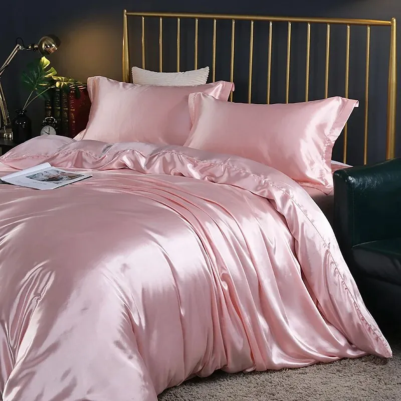 Anyhouz Beddings Light Pink EU Single Size 2 Pcs
 High End Satin Smooth Duvet Cover Set Luxury Polyester Silky Soft Cozy Bedding Set