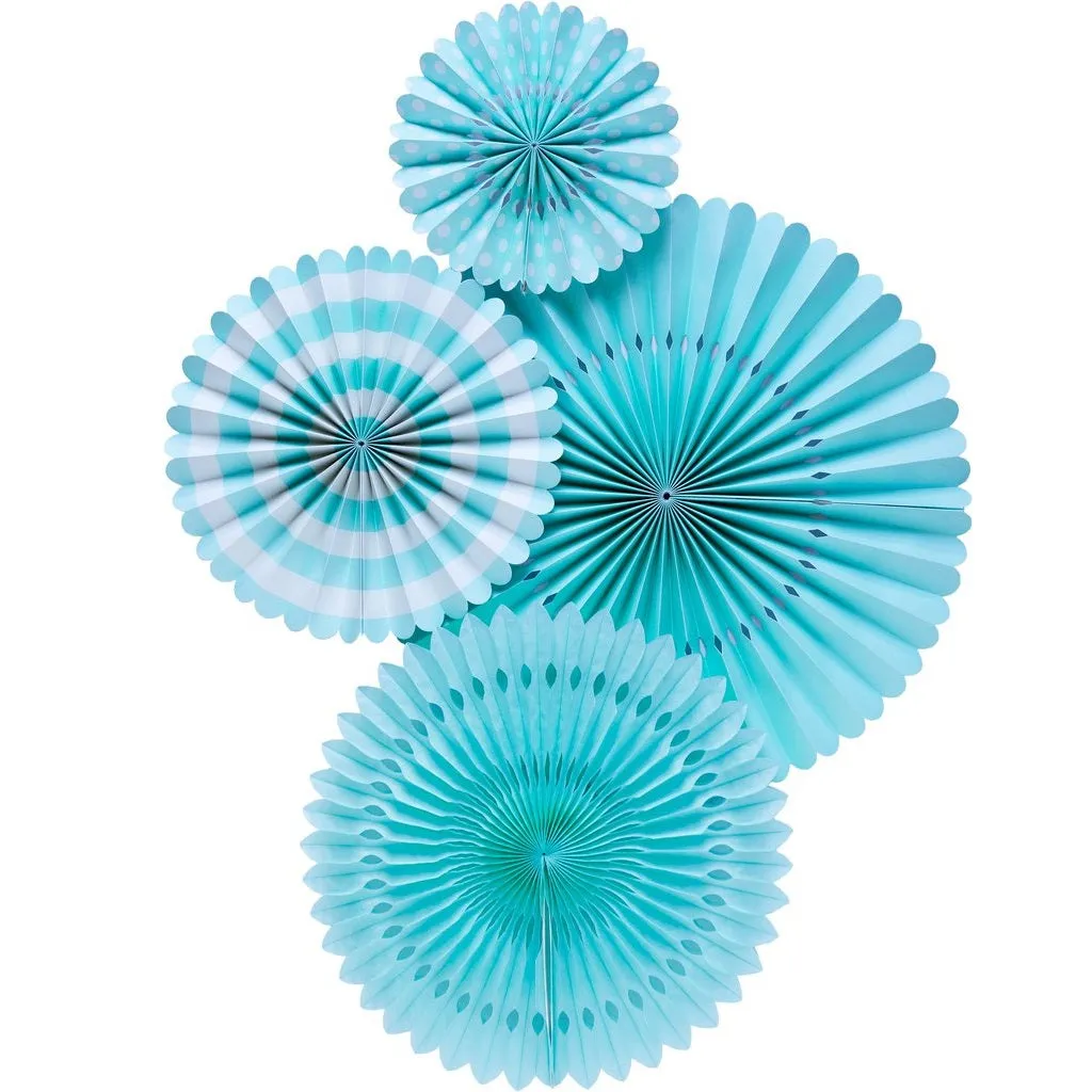 Aqua Blue Party Fans (4 pack)