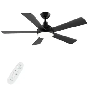 Autoday 52 Inch Ceiling Fans with Lights and Remote - Black Ceiling Fan with Light, Quiet Reversible DC Motor, Dimmable Tri-Color LED, 5 Blades Modern Ceiling Fan for Bedroom/Patio, Indoor/Outdoor