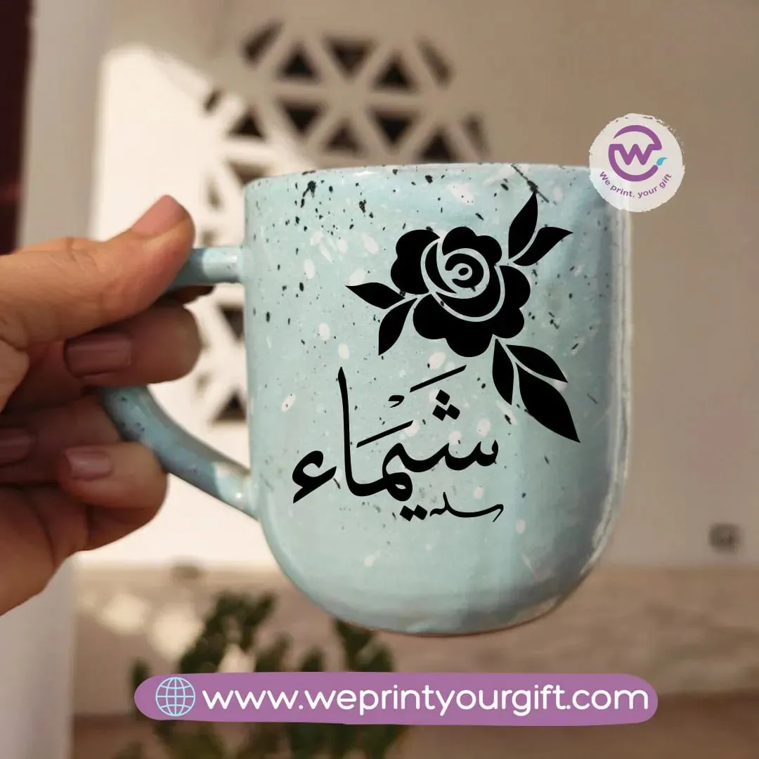 Baby Blue Pottery Mug-Arabic Names