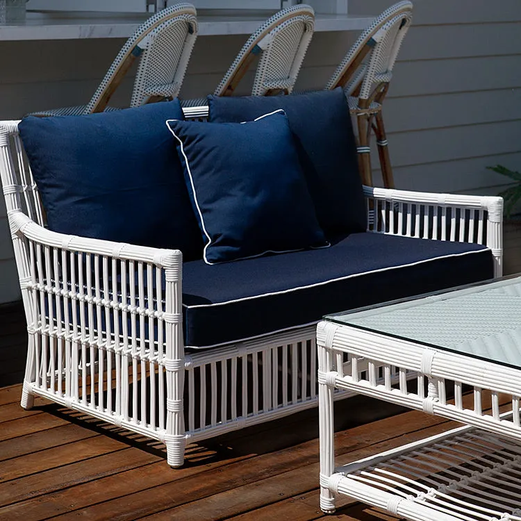 Bermuda Outdoor 2 Seater Sofa (White, Navy Slipcover)