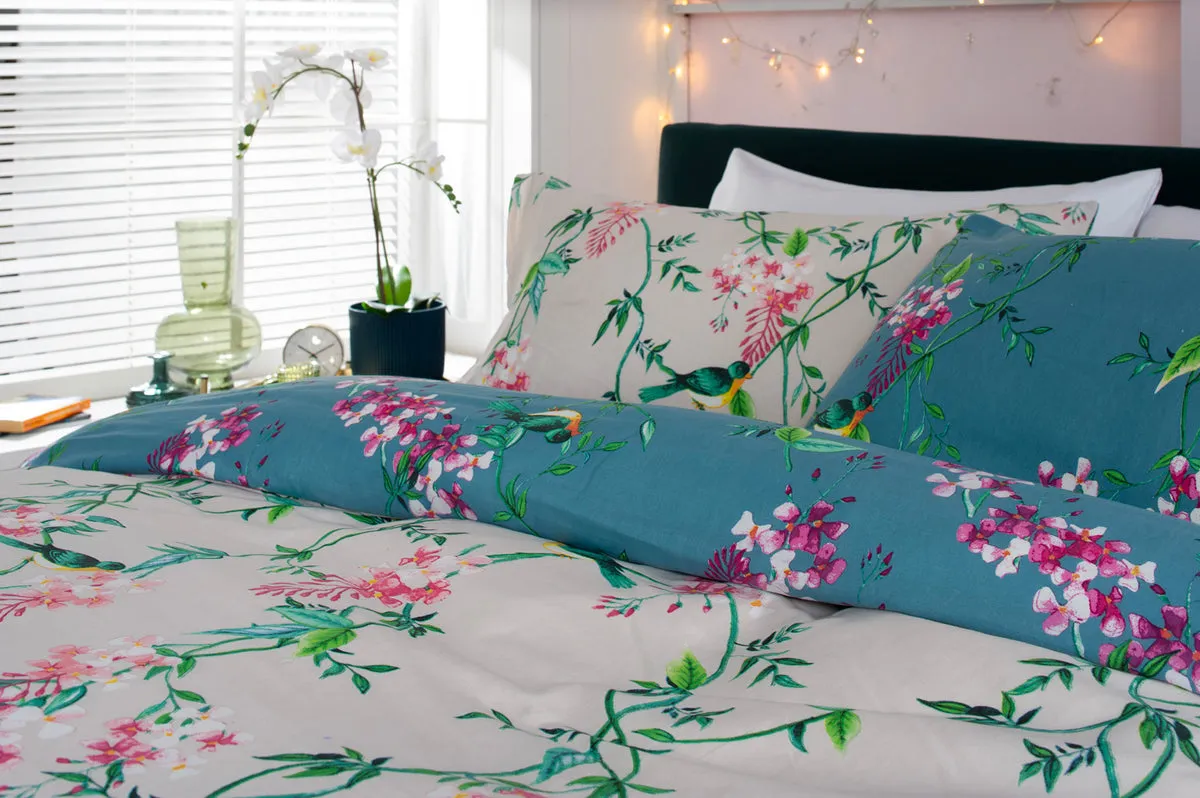 Bird Garden Teal 200 Thread Count Cotton Rich Bedlinen - King Duvet set Bedlinen