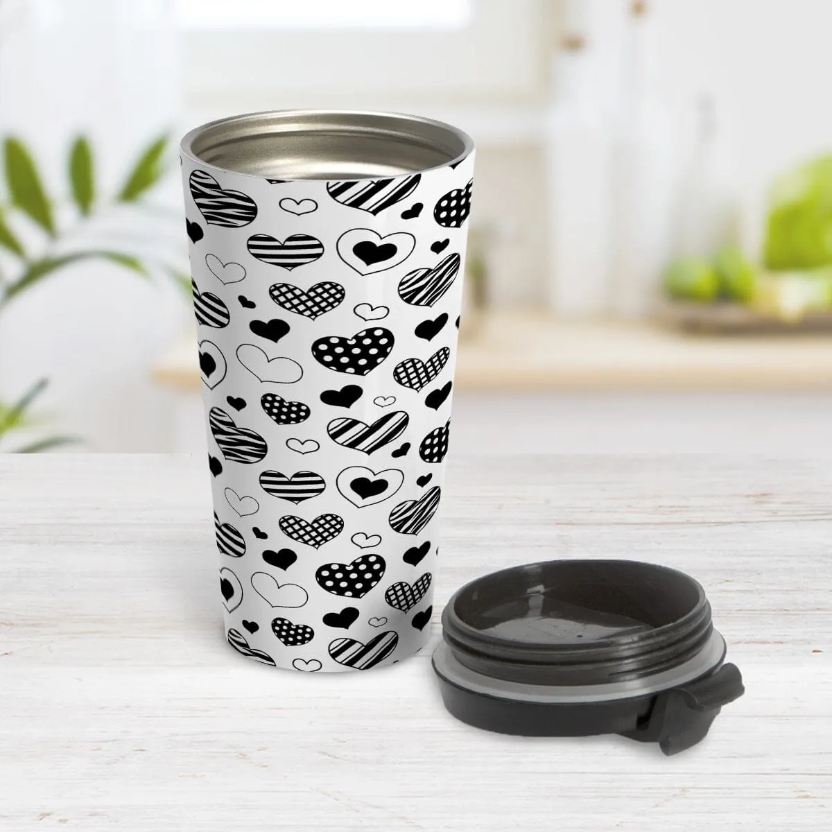 Black Heart Doodles Travel Mug