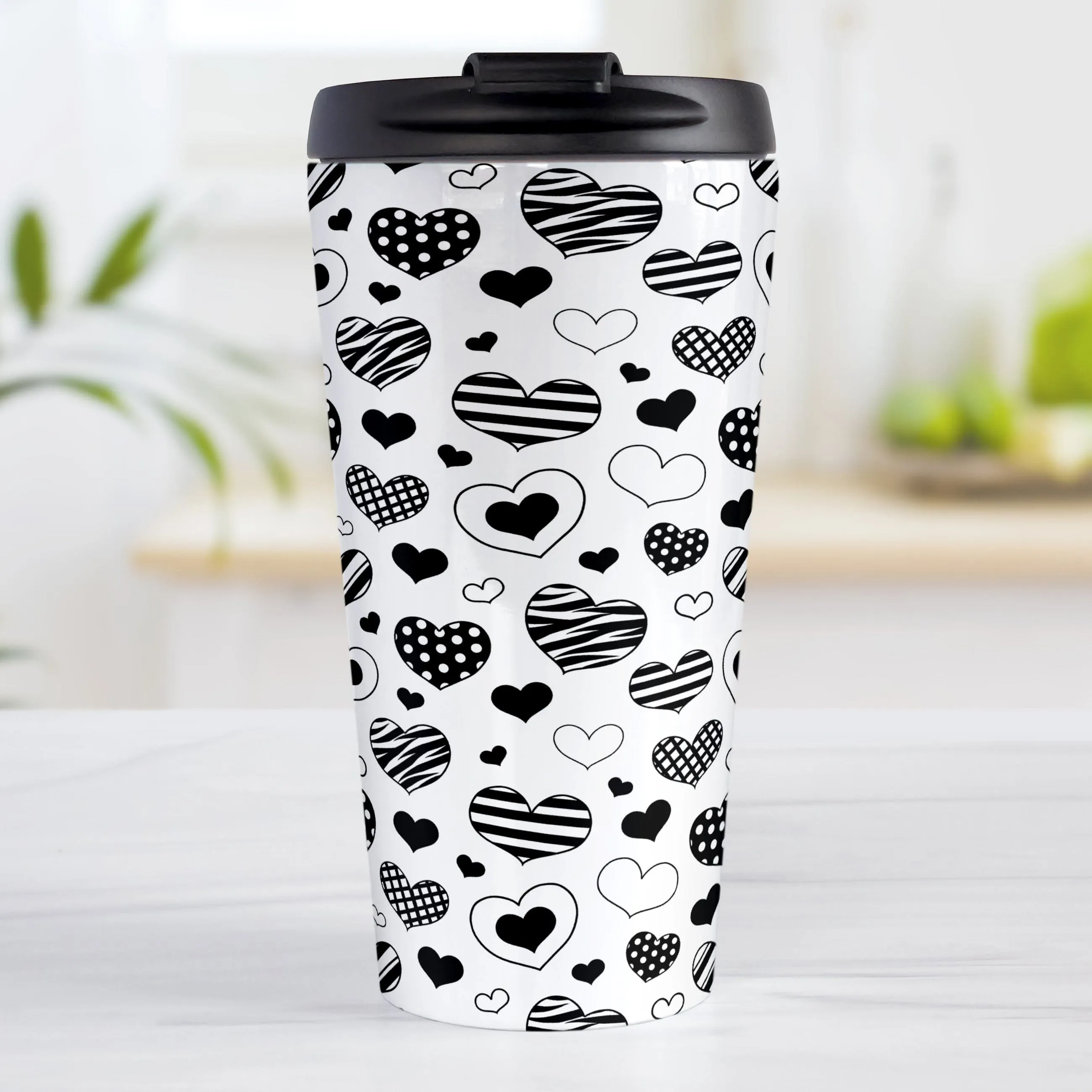 Black Heart Doodles Travel Mug