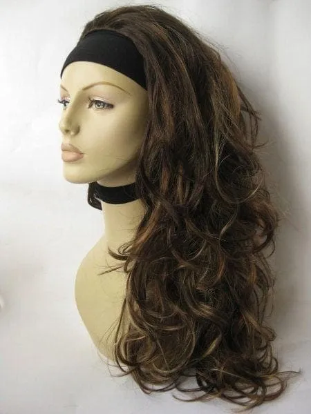 Brown half wig with blonde highlights with big loose curls: Nickie