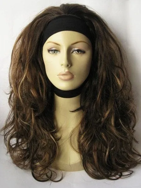 Brown half wig with blonde highlights with big loose curls: Nickie