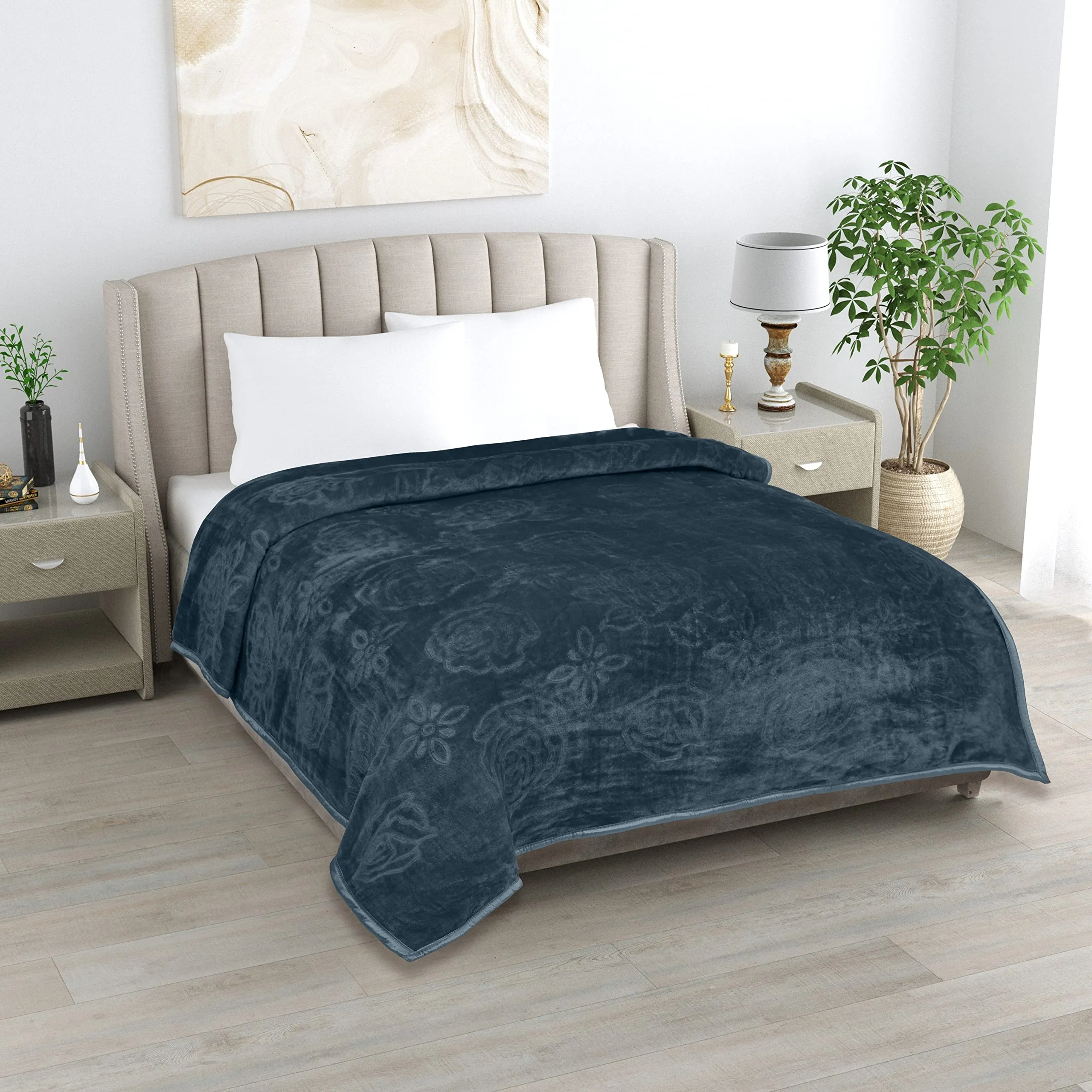 CHICERY Ultra Soft Luxurious Embossed Very Warm Korean Mink Blanket Double Bed for Winter (Grey), Skin Friendly