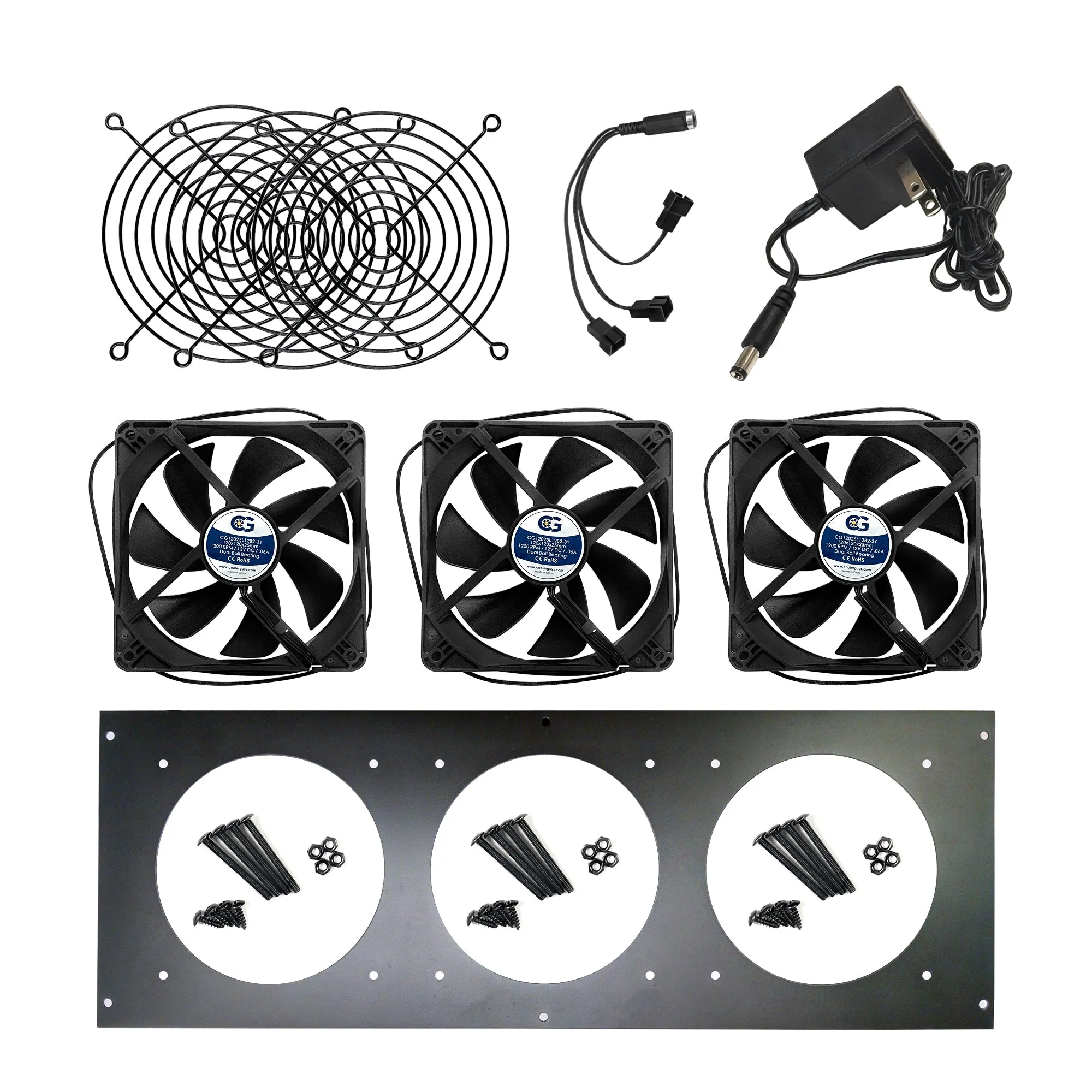 Coolerguys 3U Triple 120mm Fan Rackmount Cooling Kit with Low, Medium, or High Speed Fans