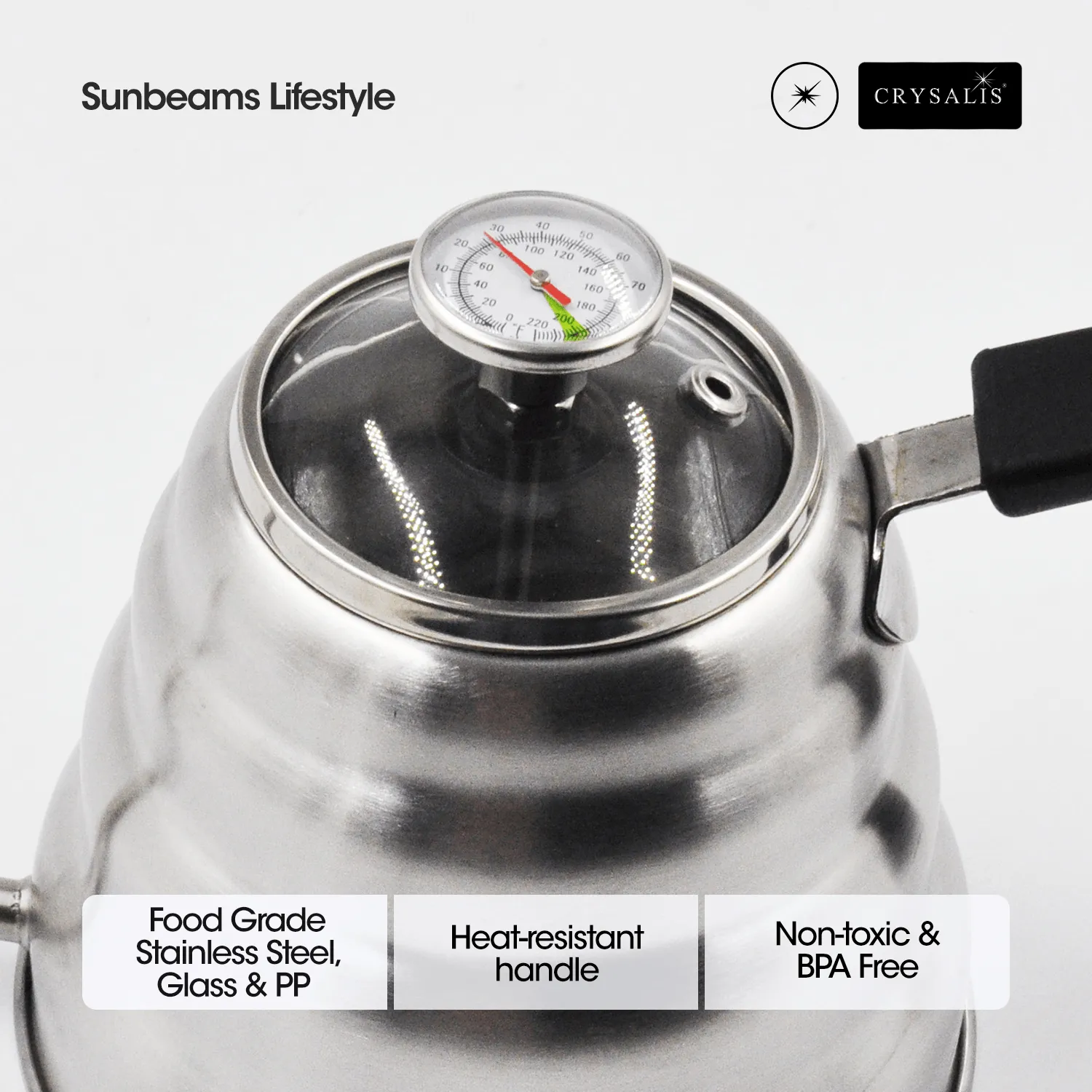 CRYSALIS Premium Coffee Kettle with Thermometer