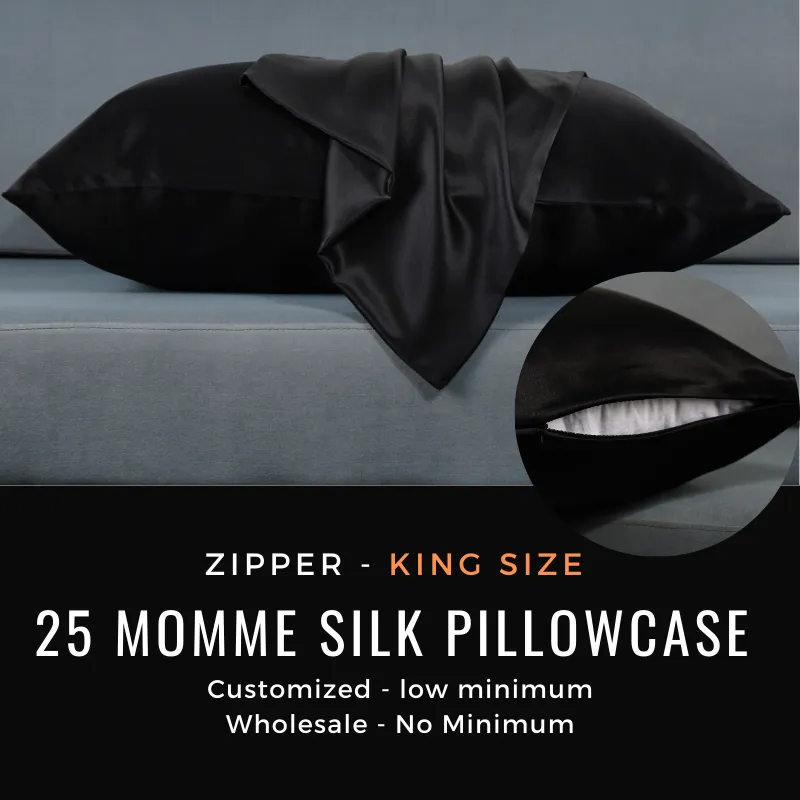 Custom Wholesale Silk Pillowcase 25 Momme Zipper Closure - King size