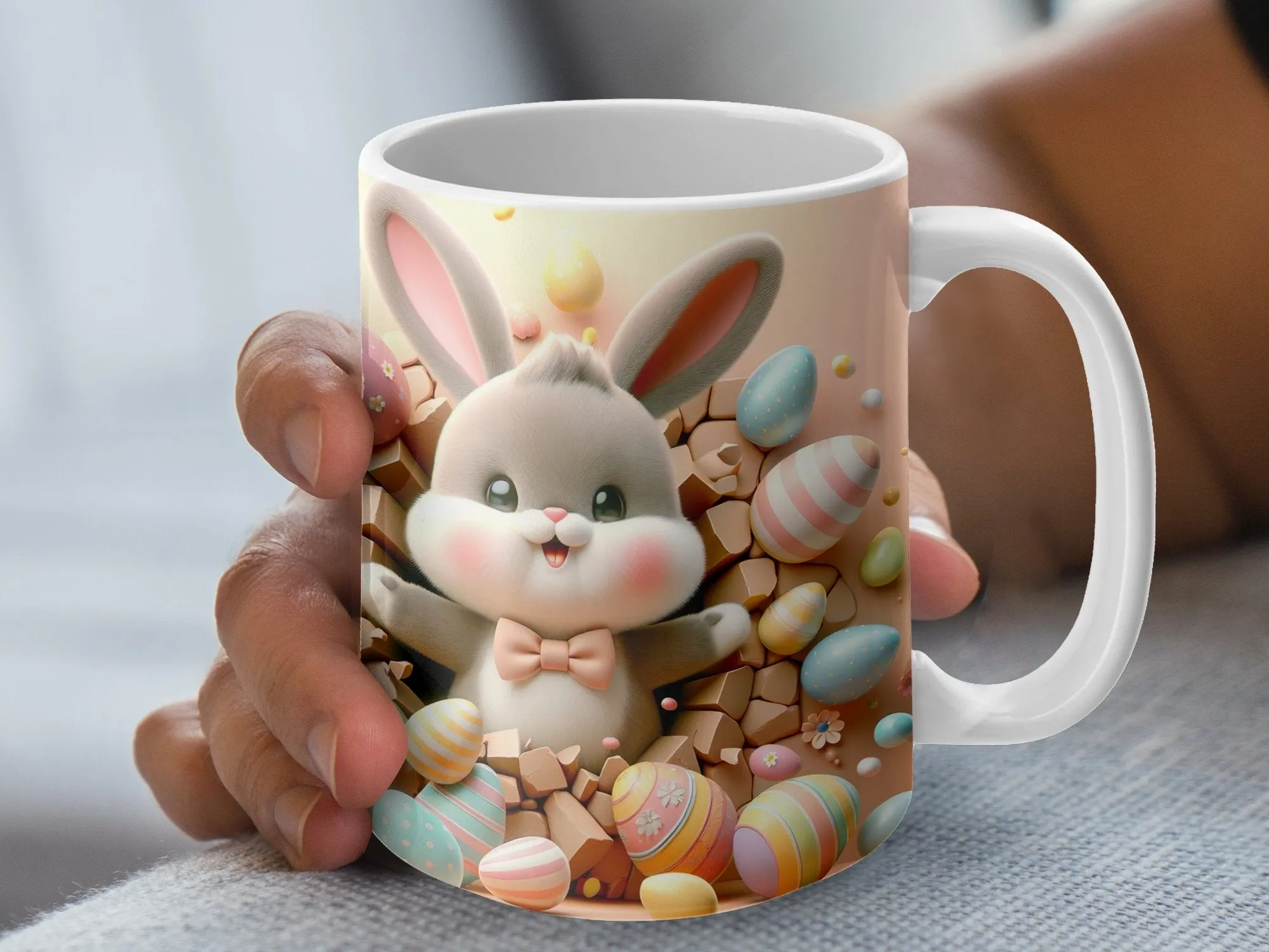 Cute Bunny Easter Mug, Spring Coffee Cup, Pastel Egg Design, Kids Animal Drinkware, Easter Basket Filler, Gift for Children