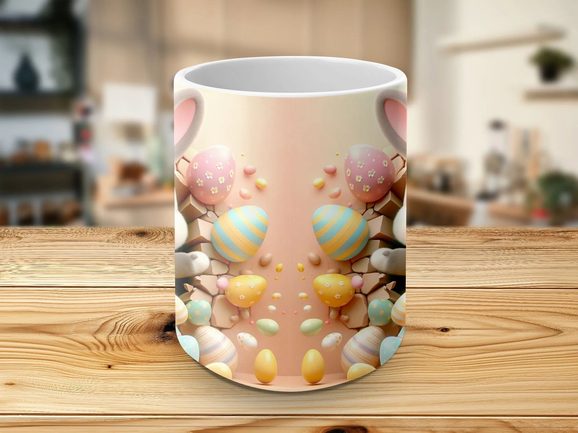 Cute Bunny Easter Mug, Spring Coffee Cup, Pastel Egg Design, Kids Animal Drinkware, Easter Basket Filler, Gift for Children