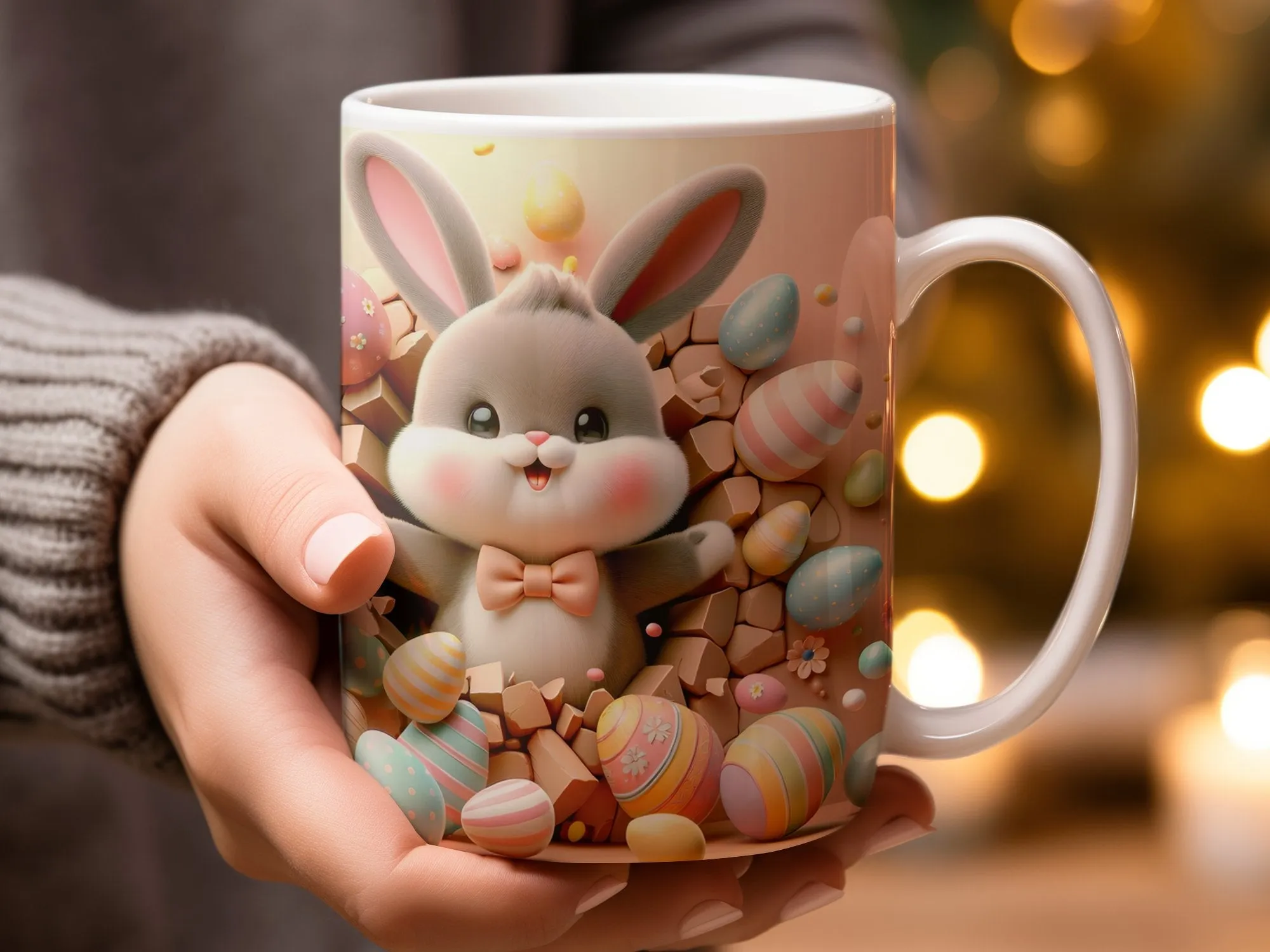 Cute Bunny Easter Mug, Spring Coffee Cup, Pastel Egg Design, Kids Animal Drinkware, Easter Basket Filler, Gift for Children