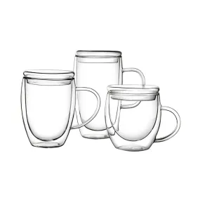 Double Wall Glass Mug with Lid