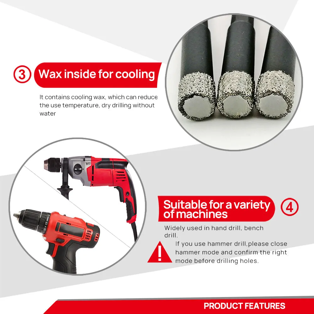 DT-DIATOOL  Quick-fit Shank Dry Drilling Core Bits Hole Saw for Drilling Granite & Marble or Stone 2pcs Dia 6/8/10/12/14MM