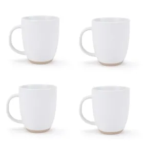 Elanze Designs Raw Clay Bottom White 13 ounce Ceramic Coffee Mugs Set of 4