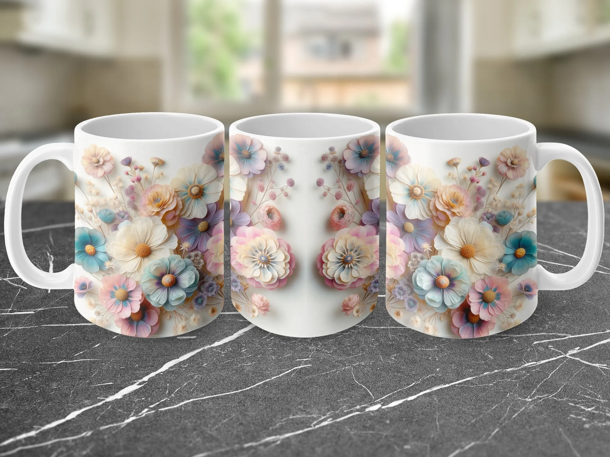 Floral Mug, Flower Bouquet Coffee Cup, Botanical Garden Mug, Blossom Drinkware