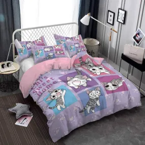 Funny cat bedding, toddler bedding, kids duvet cover set, gift for cat lovers, baby bedding, baby shower gift, purple bedding