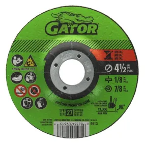 Gator 9613 Grinding Wheel, 4-1/2 in Dia, 1/8 in Thick, 7/8 in Arbor, A24R Grit :EA: QUANTITY: 1