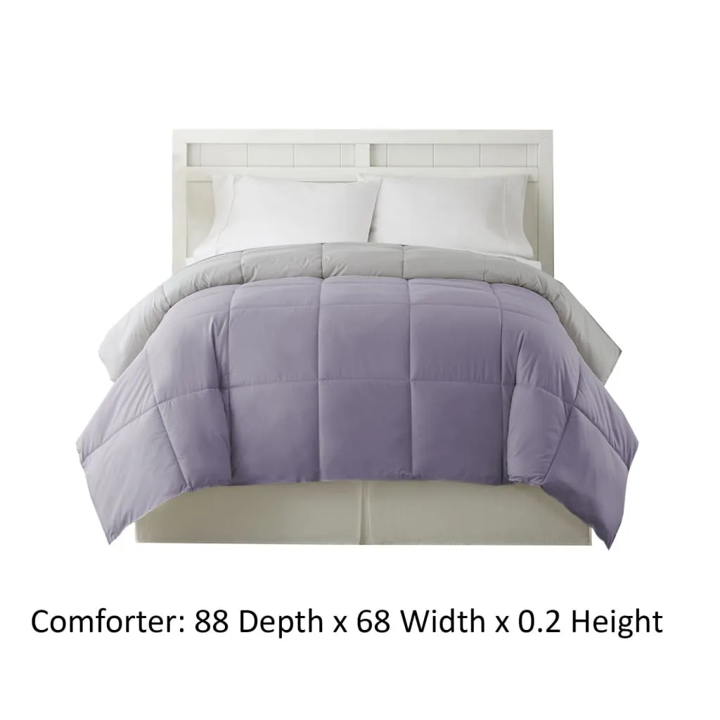 Genoa Twin Size Box Quilted Reversible Comforter By Casagear Home, Purple and Gray