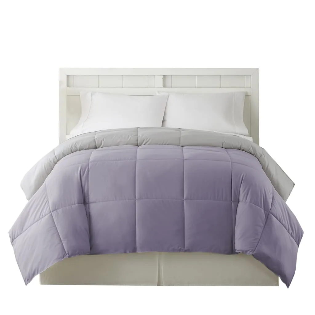 Genoa Twin Size Box Quilted Reversible Comforter By Casagear Home, Purple and Gray