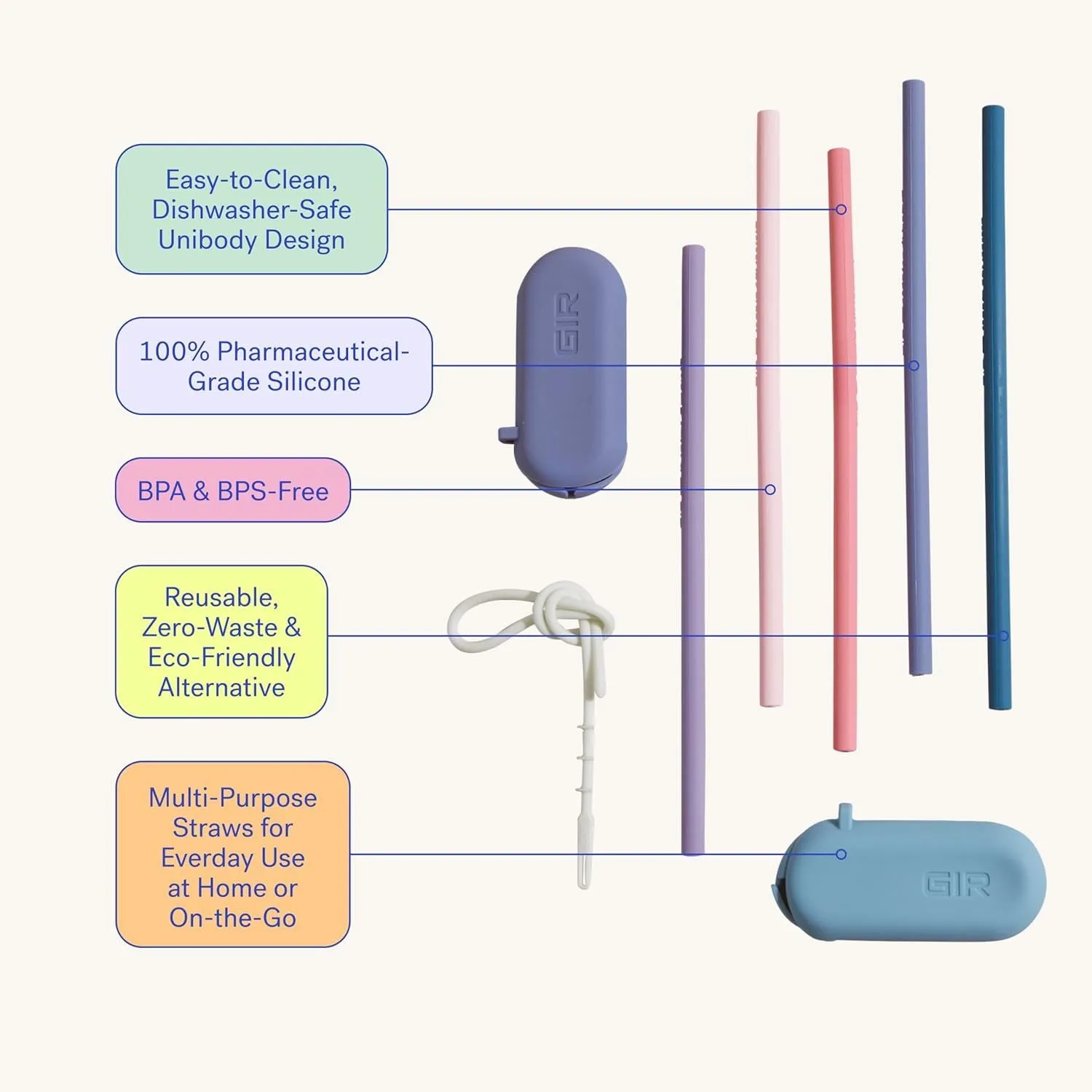 GIR Silicone Straws w/ Travel Case & Cleaning Wand