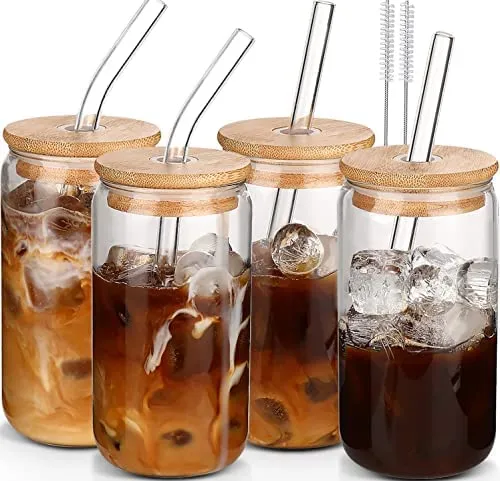 Glass Cups with Lids and Straws 4pcs Set-16oz