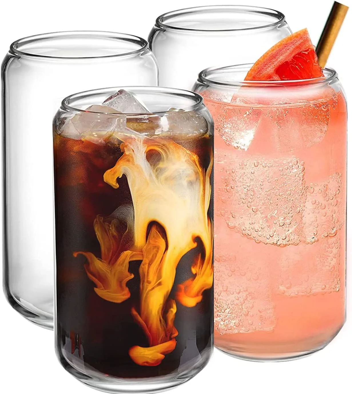 Glass Cups with Lids and Straws 4pcs Set-16oz