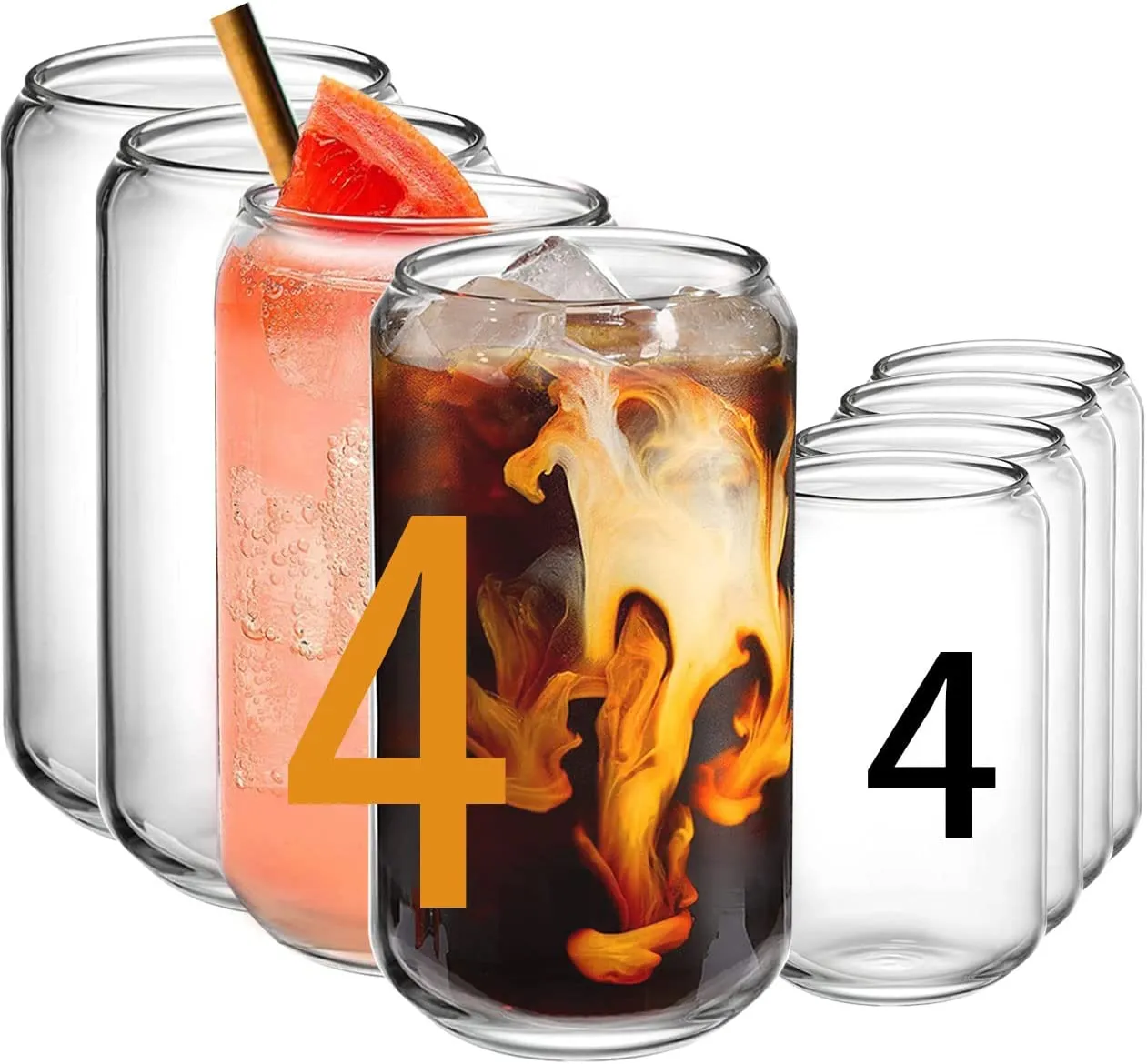 Glass Cups with Lids and Straws 4pcs Set-16oz