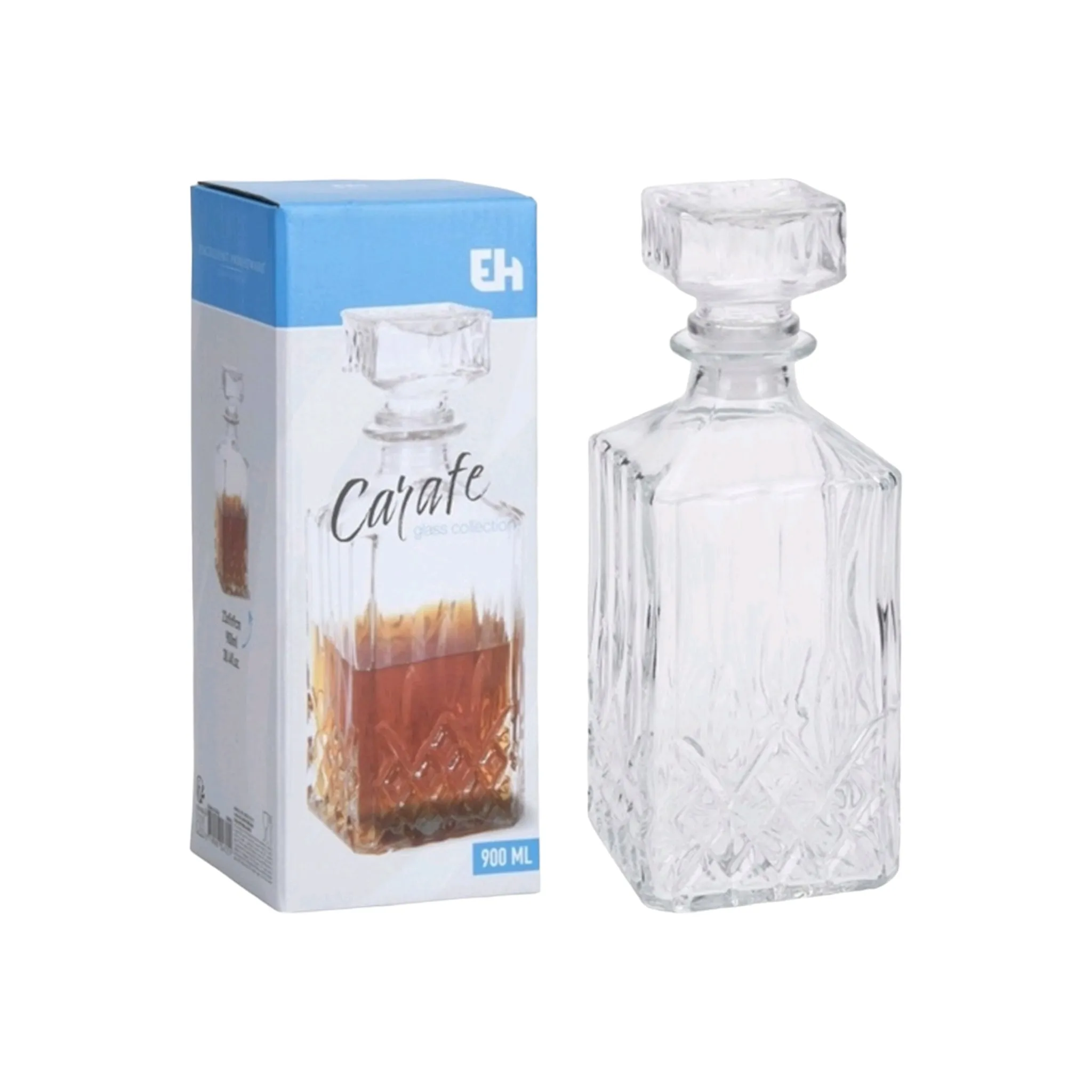 Glass Decanter 900ml Square Carafe with Lid