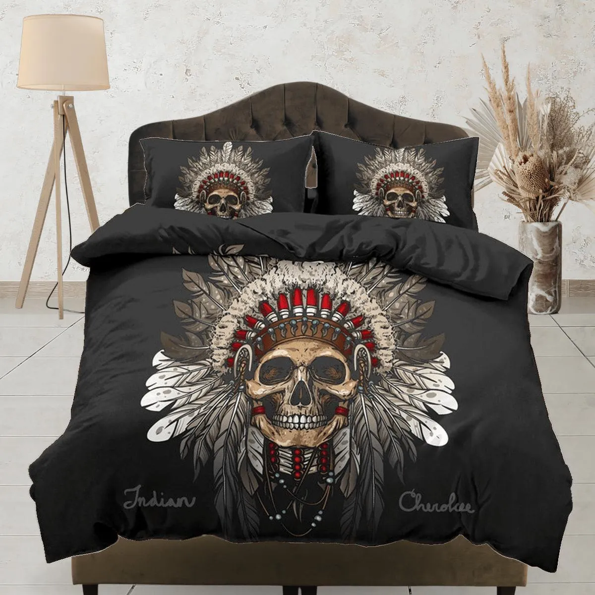 Halloween Bedding Skull Tribe Black Duvet Cover Set Bedspread, Dorm Bedding with Pillowcase, Halloween Gift Teens Kids Adults